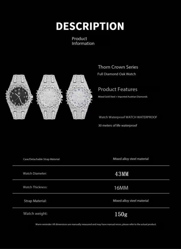 Bramble Crown 18k full diamond oak watch（can be engraved）