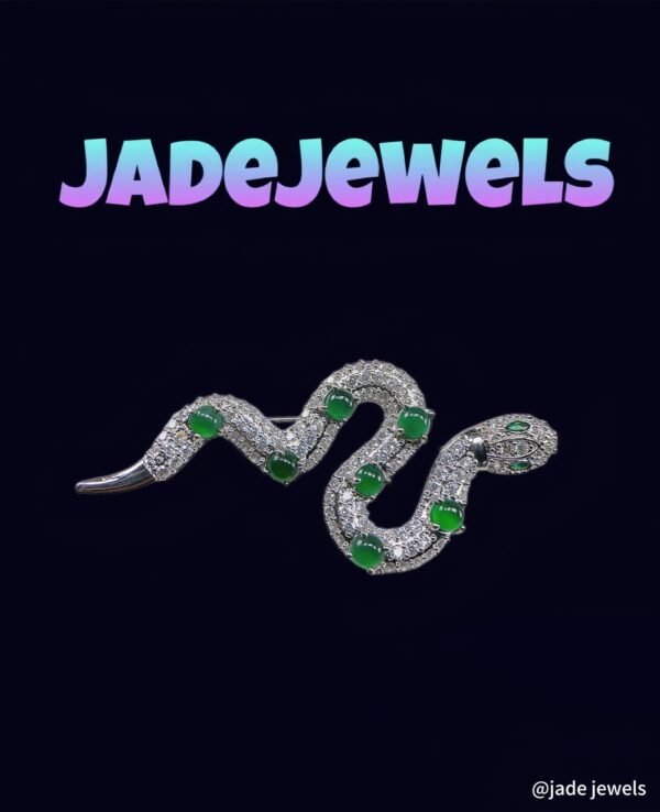 Emerald Green Jade & Spirit Snake Brooch