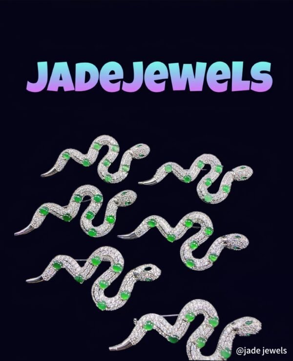Emerald Green Jade & Spirit Snake Brooch