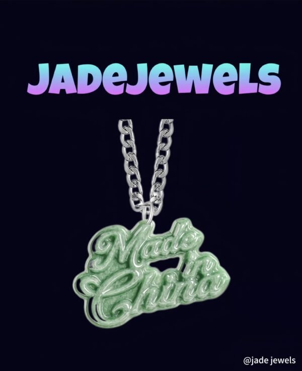 Jadeite Character Plaque & Cuban Chain Pendant